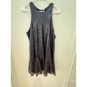 Free People Black Sequin Sleeveless Mini Dress With Back Slit Medium 33" Length